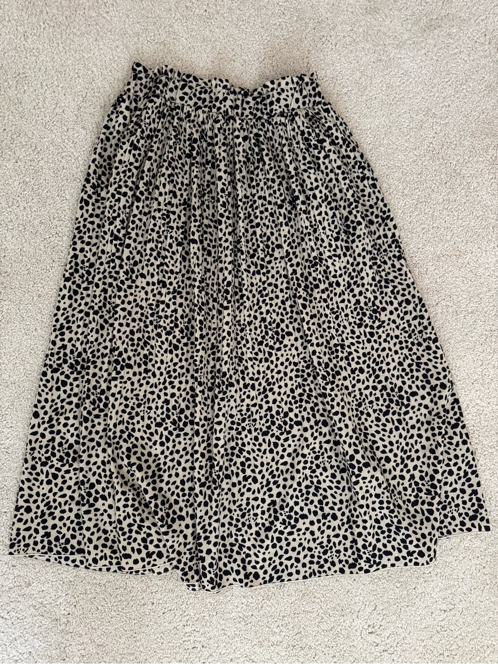 Beige and Black Animal Print Midi Skirt